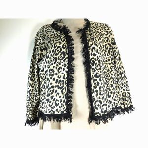 Chico's Leopard Print Open Cardigan Sweater Sz. M Cotton Blend Fringe Animal